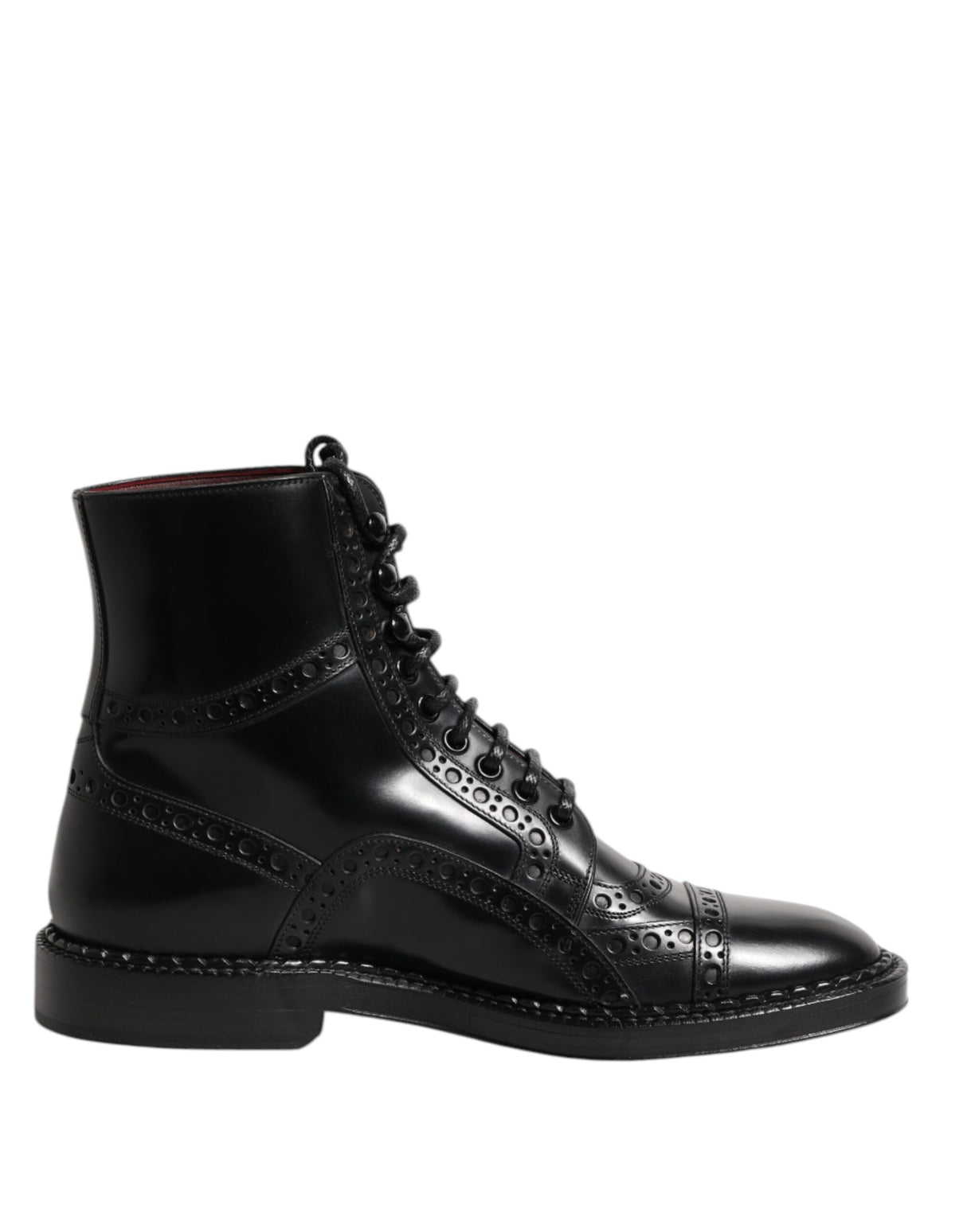 Dolce & Gabbana Black Leather Lace Up Mid Calf Boots Shoes