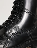 Dolce & Gabbana Black Leather Lace Up Mid Calf Boots Shoes