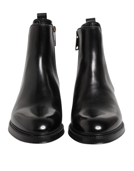 Dolce & Gabbana Black Chelsea Leather Mid Calf Boots Shoes
