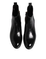 Dolce & Gabbana Black Chelsea Leather Mid Calf Boots Shoes