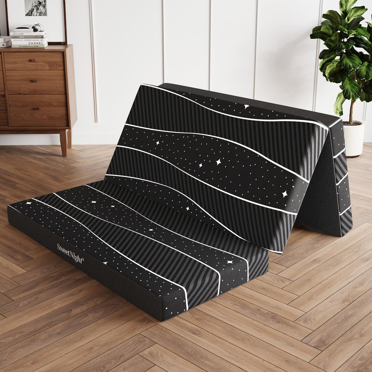 Sweetnight Folding Mattress - 4-inch Twin Tri-Fold Mattress with Breathable & Washable Cover | Foldable Mattress Guest Bed for Camping/Travel | Starry Sky Design