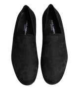 Dolce & Gabbana Black Floral Brocade Loafers Men Dress Shoes