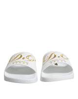 Dolce & Gabbana White Leather Slides Sandals Beachwear Shoes