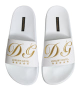 Dolce & Gabbana White Leather Slides Sandals Beachwear Shoes