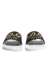 Dolce & Gabbana White Black Leather Sandals Beachwear Shoes