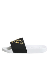 Dolce & Gabbana White Black Leather Sandals Beachwear Shoes