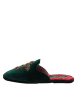 Dolce & Gabbana Green Velvet Cross Embellished Slippers Shoes