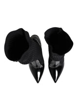 Dolce & Gabbana Black Leather Ribbed Knit Knee Boots Shoes