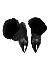 Dolce & Gabbana Black Leather Ribbed Knit Knee Boots Shoes