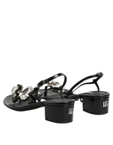 Dolce & Gabbana Black Leather Crystal Ankle Strap Sandals Shoes