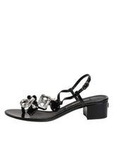 Dolce & Gabbana Black Leather Crystal Ankle Strap Sandals Shoes