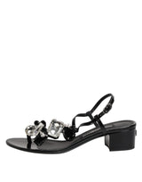 Dolce & Gabbana Black Leather Crystal Ankle Strap Sandals Shoes