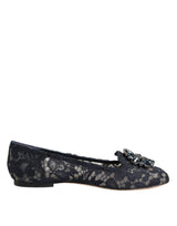 Dolce & Gabbana Blue Taormina Lace Crystals Flats Shoes