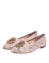 Dolce & Gabbana Pink Taormina Lace Crystals Flats Shoes