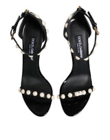 Dolce & Gabbana Black KEIRA Pearl Embellished Sandals Shoes