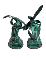Dolce & Gabbana Green Python Leather Heels Sandals Shoes