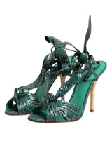 Dolce & Gabbana Green Python Leather Heels Sandals Shoes
