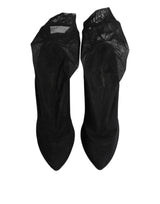 Dolce & Gabbana Black Silk Stretch Mesh Sock Boots Shoes