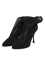 Dolce & Gabbana Black Silk Stretch Mesh Sock Boots Shoes