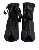 Dolce & Gabbana Black Stiletto Heels Lace Up Boots Shoes