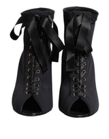 Dolce & Gabbana Black Stiletto Heels Lace Up Boots Shoes