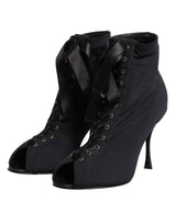 Dolce & Gabbana Black Stiletto Heels Lace Up Boots Shoes