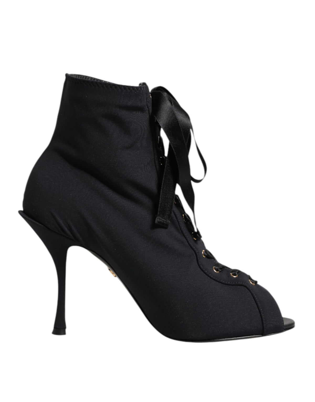 Dolce & Gabbana Black Stiletto Heels Lace Up Boots Shoes