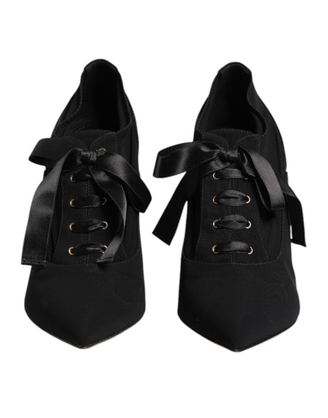 Dolce & Gabbana Black Lace Up Stiletto Heels Pumps Shoes