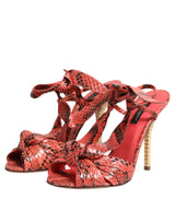 Dolce & Gabbana Coral Python Leather Heels Sandals Shoes