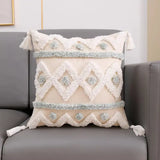 Canvas Tufted Throw Pillowcase with Tassel for Home Decor