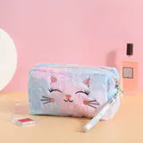 Colorful Cartoon Plush Cat Makeup Bag with Zipper Storage