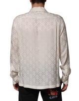 Dolce & Gabbana White Silk DG Logo Print Long Sleeves Shirt