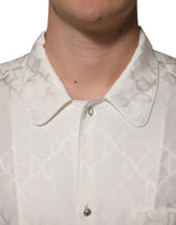 Dolce & Gabbana White Silk DG Logo Print Long Sleeves Shirt
