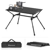 WARMOUNTS Folding Camping Table Adjustable Heights 35″ Wide Tabletop Portable Camping Table Aluminum Roll-up Camping Table w/Carrying Bag for Picnic Grill Fishing Beach Suitable for 2-4 People