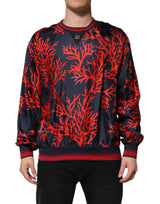 Dolce & Gabbana Navy Red Silk Coral Print Pullover Sweater
