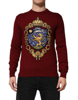 Dolce & Gabbana Burgundy Cashmere Lion Crest Pullover Sweater