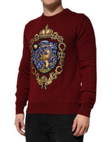 Dolce & Gabbana Burgundy Cashmere Lion Crest Pullover Sweater