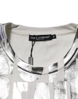 Dolce & Gabbana White Cotton Silver Metallic Slogan Print T-shirt