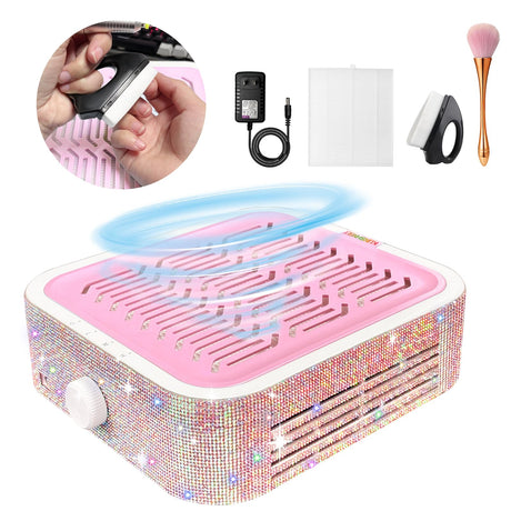 Nail Dust Collector 120W Powerful Vacuum Fan Vent Dust Collector with Reusable Nail Dust Filters & Portable Nail Dust Brush and Clean Brush Perfect for Nail Techs & Homes Salon Diamond Surface