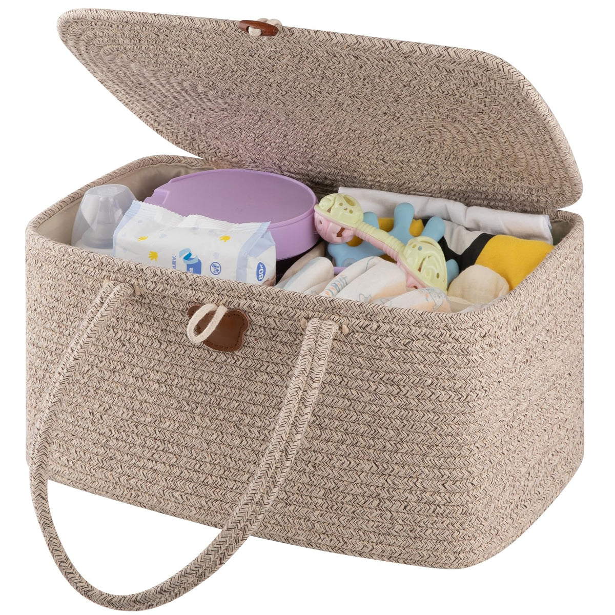 OIAHOMY Large Diaper Caddy Organizer for Baby Portable Baby Basket with Handles Baby Gift Basket for Newborn Diaper storage Organizer for Changing Table and Car- Brown