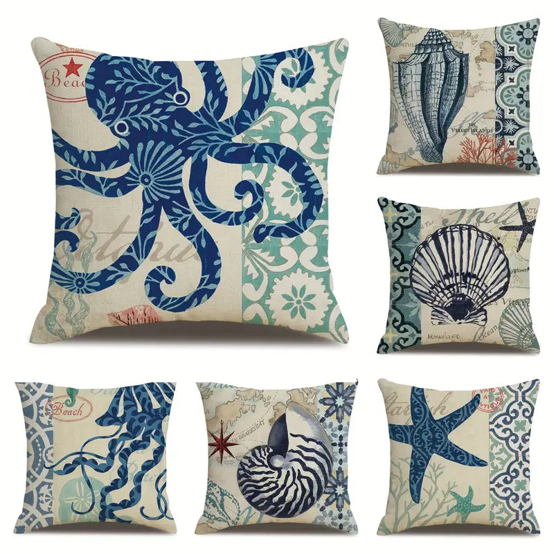 Ocean Theme Cotton Linen Cushion Cover for Home Decor