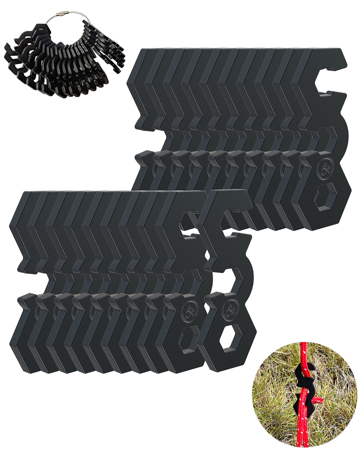 NACETURE Aluminum Alloy Rope Tensioner Camping Tent Guyline Cord Adjuster Camping of Gear for Camping Hiking Backpacking Ultralight Tent Stakes Guy Lines Tensioner Tent Cord (Black 20 Pack)
