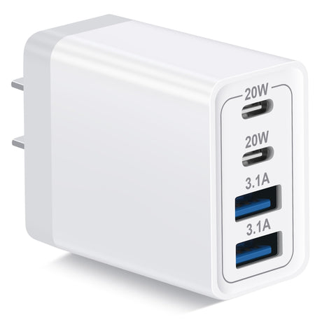 USB C Fast Charger Block for AirPods 4 AirPods Pro 2nd Gen AirPods Max 2024 Wireless Earbuds 40W 4-Port Dual USB-C & USB-A Wall Charger PD/QC Type C Power Adapter for iPhone 16 15 14 13 12 11 iPad