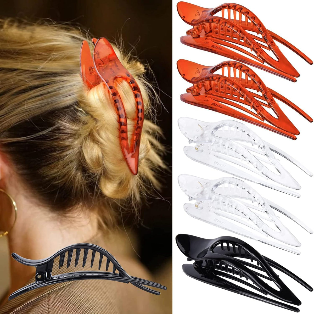 Aileam 6PCS Flat Claw Clip French Concord Hair Clip for women Thick Hair Clips Grip Yoga Hair Banana Barrettes for Styling Women Girls Thin Hair Accessories