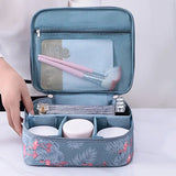 Portable Travel Makeup Organizer with Brushes - Blue Flamingo