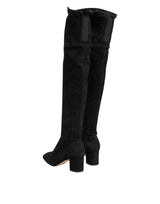 Dolce & Gabbana Black Suede Leather Knee High Boots Shoes
