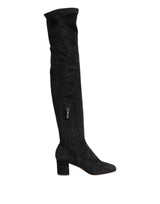 Dolce & Gabbana Black Suede Leather Knee High Boots Shoes