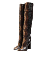Dolce & Gabbana Brown Python Snakeskin Print Riding Boots Shoes