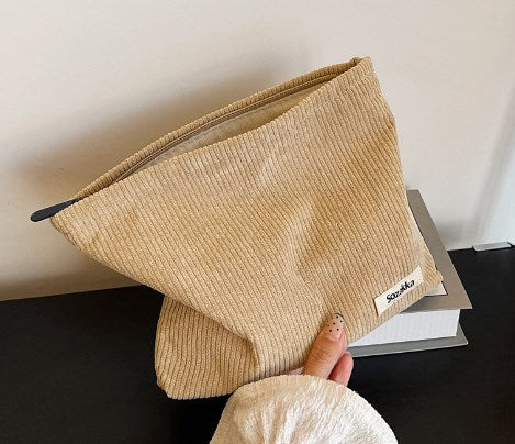 Corduroy Travel Cosmetic Bag - Large Capacity Organizer