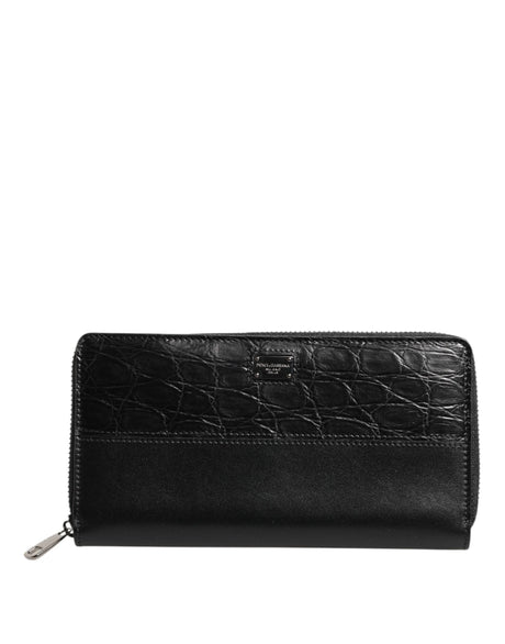 Dolce & Gabbana Black Leather Logo Plaque Zip Around Continental Wallet